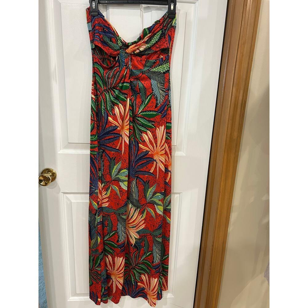 Maxi vibrant tropical spaghetti strap twist front dress